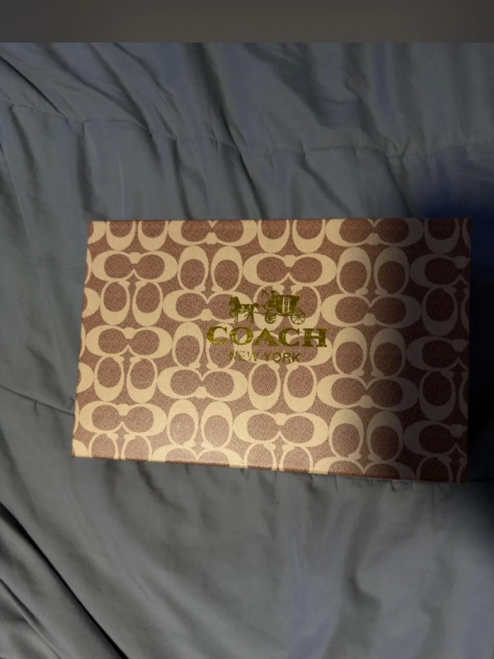 Coach Beige Signature Logo Shoulder Bag with Gold Hardware